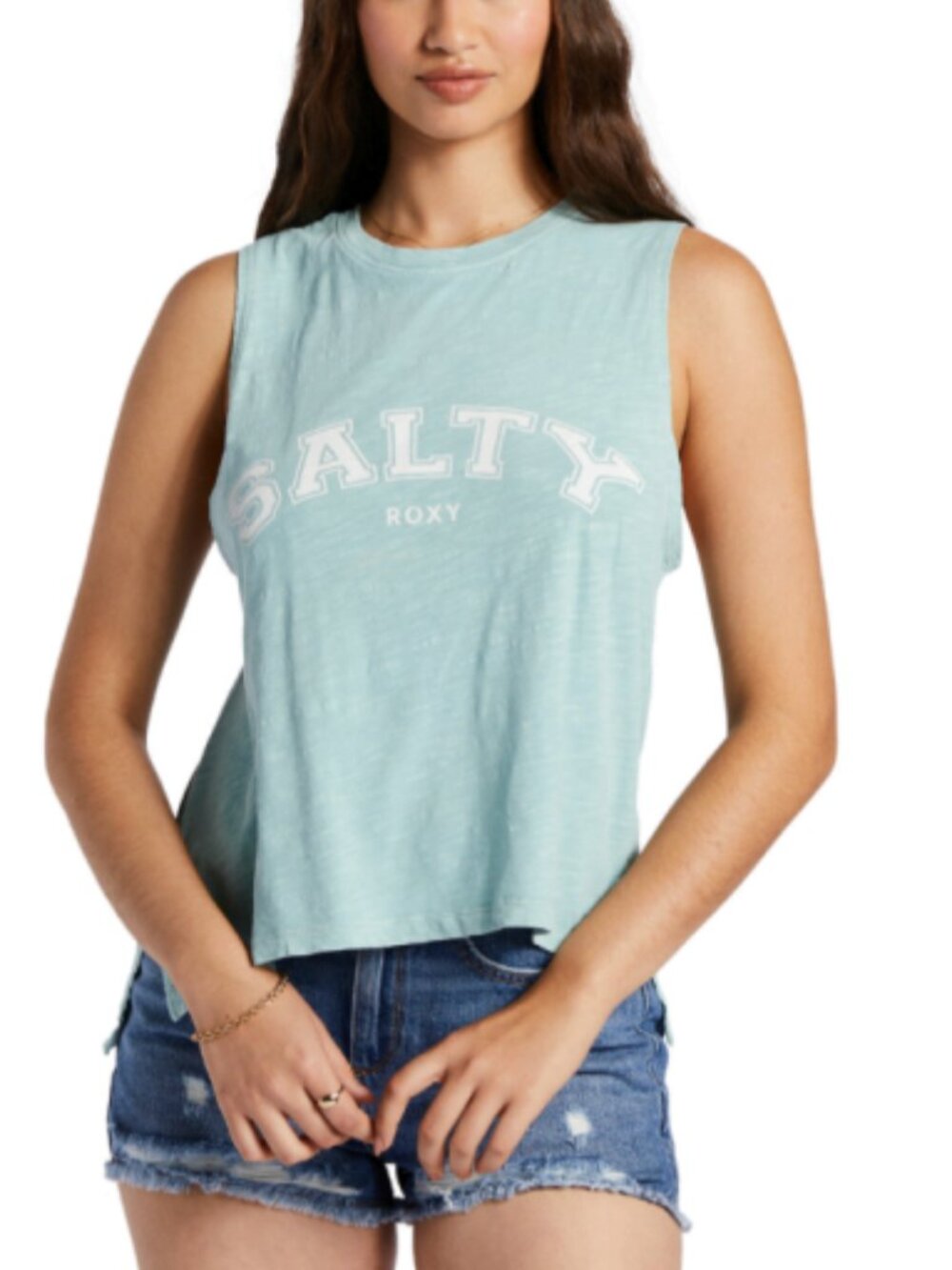 Roxy Salty Graphic Tank Top XL Green Cotton Muscle Tank